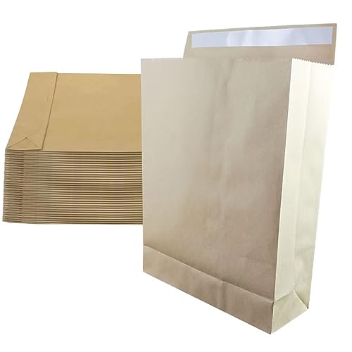 宅配袋 配送用梱包紙袋 発送業務用角底袋 大サイズ320mm幅×110mmマチ×395mm高さ+60mm 200枚未晒120g茶色 無地クラフト通販業者様用封筒梱包資材宅急郵便袋 中身が見えない簡単に梱包が出来る幅広マチの両面テープ付き