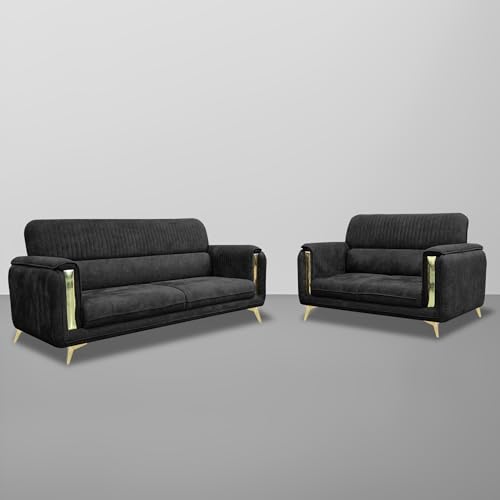 Image of Casaliving Gelio 3+2 Seater Sofa Set for Living Room (Black Colour) Premium Fabric Sofa