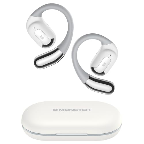 Monster AC317 Open Ear Headphones, Wireless Stereo Sound, Bluetooth 5.4 Technology, 24H Playback Battery, Crystal Clear Calls, Type-C Charging, Touch Control, Sweat Resistant Earbuds, Gray White - image 1
