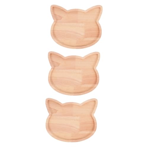 BESTOYARD 3 Piezas Bocadillos de cabeza de gato galletas plato de comida con forma de gato comida húmeda para gatos banda gatito placa con secciones plato de frutas de boda madera de pino