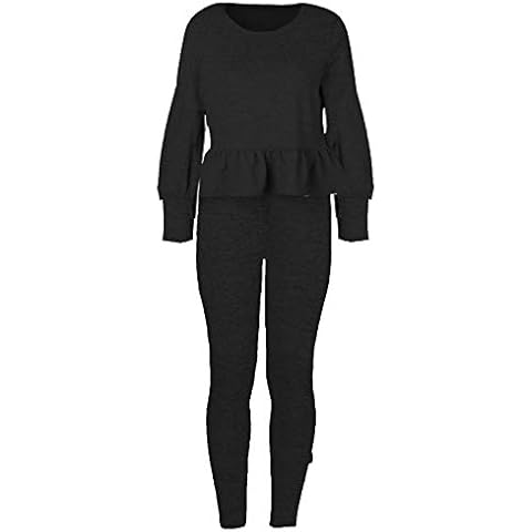 Rolight Chic Womens Frill Ruffle Peplum Top Puff Sleeve Bottom Loungewear Tracksuit 2PC Set Suit Size 8-22 Cover