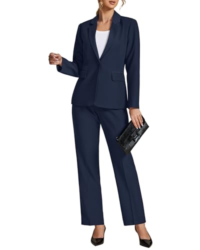 LookbookStore Womens 2 Piece Outfits Fall Pant Suits for Women for Office Navy Blue Pants Suit Women Navy Blue Size Large Size 12 14