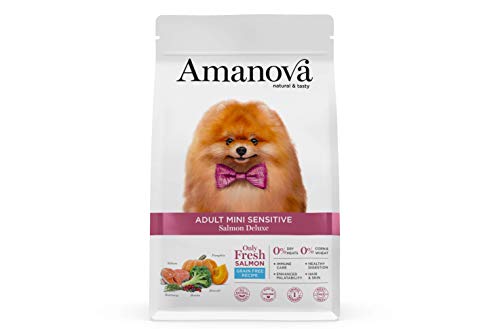Amanova Cibo Secco Super Premium per Cani di Taglia Piccola con Pelle e Pelo sensibili Gusto Salmone - 100% Naturale, ipoallergenico e monoproteico - Grain Free - Cruelty Free - Formato da 2 kg