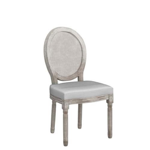 chairus Farmhouse Dining Chairs Set of 2, Round Rattan Back French Country Dining Room Chairs Vintage Fabric Upholstered Chair with Rustic Wood Legs, Beige 2 PCS - Thumbnail 4