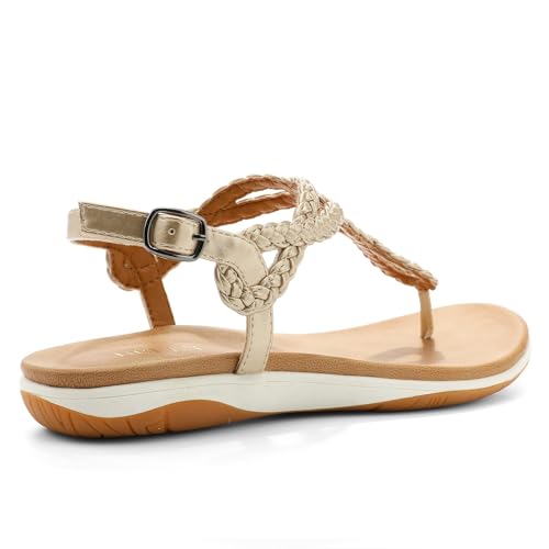 Image of UBFEN Womens Flat Sandals T-Strap Thong Sandals with Arch Support