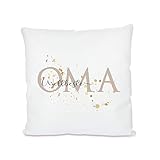 ❤️ Kissen mit Motiv „Weltbeste Oma“ in Beige und Gold gestaltet.