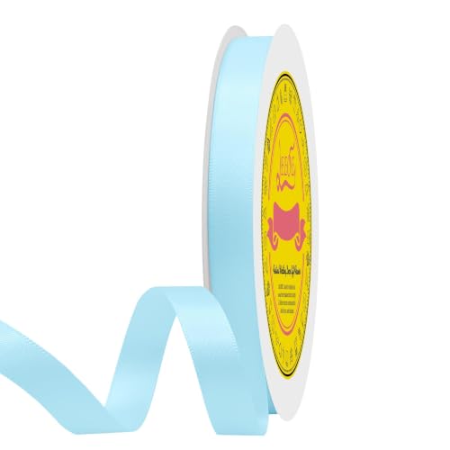 Image of Double Face Light Blue Satin Ribbon 1 /2 inch X 50 Yards Polyester Light Blue Ribbon for Gift Wrapping Very Suitable for Weddings Party Invitation Decorations and More