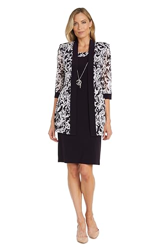 Image of R&M Richards Womens 2-Piece Black & White Jacket Dress Set W /Necklace