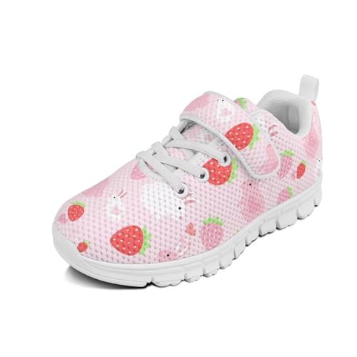 Little Kid Boys Girls Tennis Shoes Kids Slip on Running Sneakers Wide Casual Barefoot Shoes Strawber Pattern（White Sole）