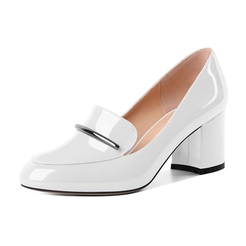 Image of Eldof Women's Pumps Block Heel Round Toe Slip On Chunky Loafer Heel Dress Shoes Pumps for Women 2.5 Inches