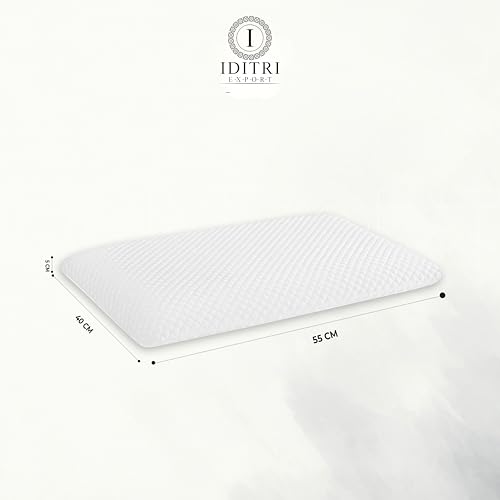 Image of Memory Foam Pillow Set of 2, Ultra Slim White Geometric Design for Spinal Health, Breathable Jacquard Bedding with Zipper, Orthopedic Support for Stomach,55 x 40 x 5 cm