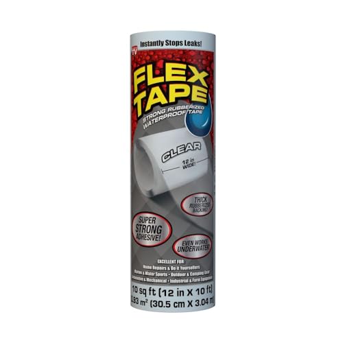 Image of Flex Tape, Original Thick Flexible Rubberized Waterproof Tape - Seal and Patch Leaks, Works Underwater, Indoor Outdoor - Home RV Roof Plumbing and Pool Repairs, Clear, 12 in x 10 ft, Pack of 1