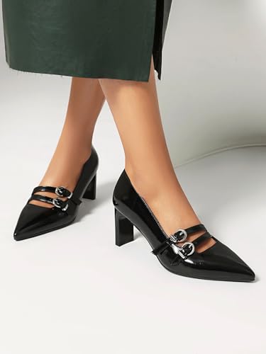 XIEDA Women's Pointed Toe Block Heels High Heel Pumps Office Work Heels Dress Shoes3