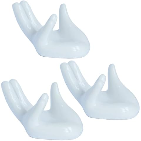 HHHH 3 pcs Air Plant Holder Mini Hand Shape Stand AirPlants Tillandsia Cute Container Pot Plant Display Home Office Decor Desk Table Shelf or Gifts Party Favors, Ceramic, White Cover