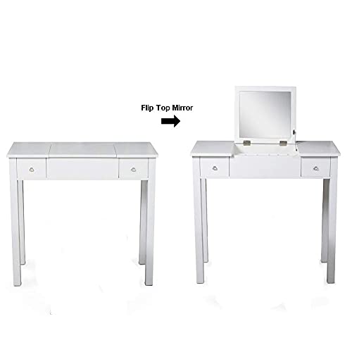 Organizedlife Dressing Table With Flip Top Mirror For Bedroom,Makeup Vanity Desk Writing Desk With 2 Drawers Large Storage For Girls And Women,White #TOP1