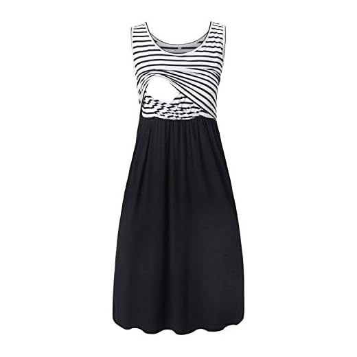 Unbekannt Mädchen-Kleid, Sommerkleid, Lange Sommerkleid, Damen-Kleid, kurzes Strandkleid, ärmellos, Sommerkleid, Sommerkleid, langes Kleid, Mehrfarbig Large 7 Love2Mi Damen Umstandskleid Streifen Stillkleid Ärmellos Schwangere Sommerkleid-Weißer Streifen / Schwarz-M