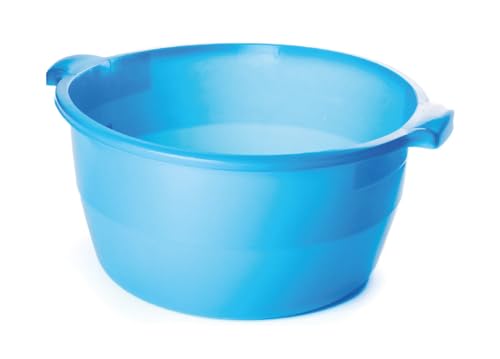 BIANCHERIAWEB Bacinella Per Bucato Pulizie Rotonda In Plastica Azzurra Con Manici Laterali 30cm Bacinella