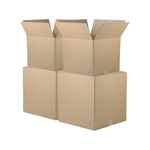 Image of The Boxery Moving Boxes 4-Pack XX-Large | 24x24x24 inch Brown /Kraft Corrugated Cardboard Packing, Moving & Storage for Business /Home - Durable - Eco-Friendly, Recyclable - Made in the USA