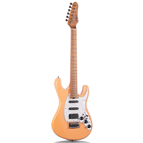 Volgoa Vvs 6-String Solid Body Electric Guitar With Alder Body,Stainless Steel Frets,Featuring Tremolo System, With Plastic Pearl Pickguard And String Tree (Orange) #TOP1