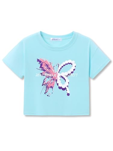 Image of Stylish Graffiti /Butterfly /Tropical Crop Top for Little & Big Girls - Cool Summer T-Shirt Clothes Size 6-18