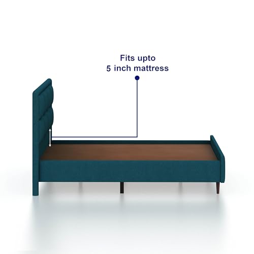 Image of Ganpati Arts Solid Sheesham Wood Louis Upholstered Single Size Bed Without Storage | Modern Design Wooden Single Bed Cot Palang Furniture for Bedroom, Guest Room, Hotels and Home (Teal, 4 Ft)