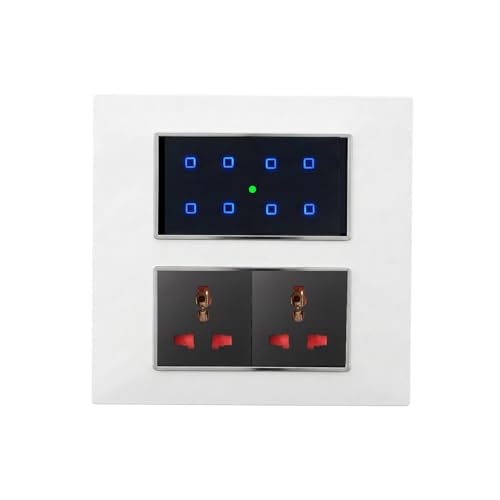 Image of Smarteefi Touch 8 Port Modular WiFi Smart Switch Board, 6 Smart Switch, 2 Smart Plug, Compatible with Alexa & Google Home, Black & White (Size: 8M-Square (154mmx160mmx40mm))