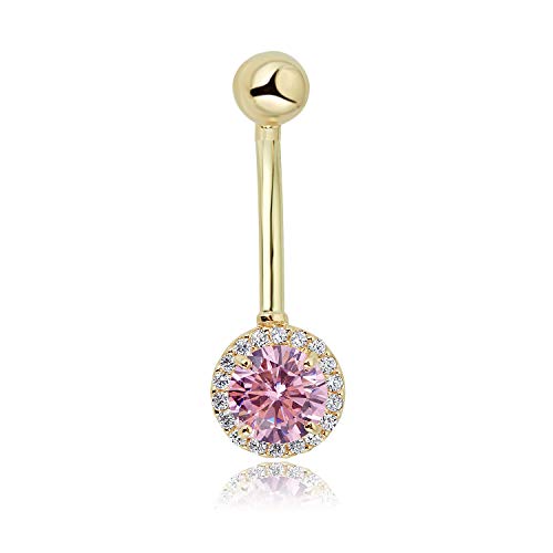 Image of AVORA 10K Gold Simulated Diamond CZ Frame Belly Button Ring Body Jewelry (14 Gauge)