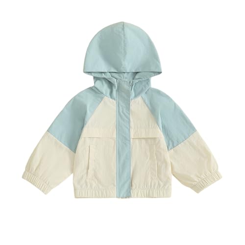 Toddler Girl Boy Windproof Jacket Long Sleeve Contrast Color Zip-Up Hooded Jackets Casual Coat with Pockets
