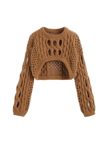 CIDER Cropped Sweaters for Women Knit Round...