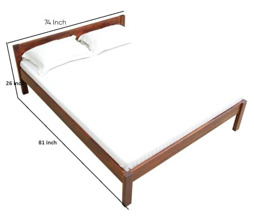 Image of Sheesham Wood Bed Without Storage Solid Wooden Cot Double Bed Furniture Elegant and Functional Bedroom Living Room Home Palang (Reddish Dark Brown, King)