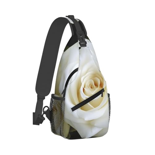 Mochila tipo sling negra con diseño floral y cierre de cremallera