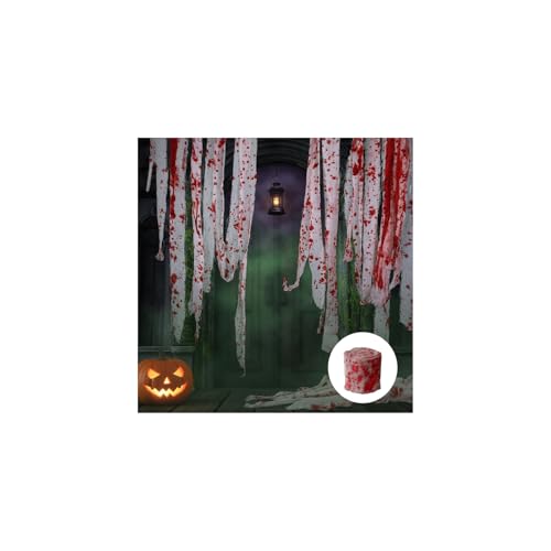 Hausurnia Halloween Deko Bluttuch Outdoor, 10m x 8cm Halloween Decoration Horror Gaze, Gruseliges Blutige Gauze für Haween Party Dekoration, Spukhaus, Zimmer, Terror., 3.98 €