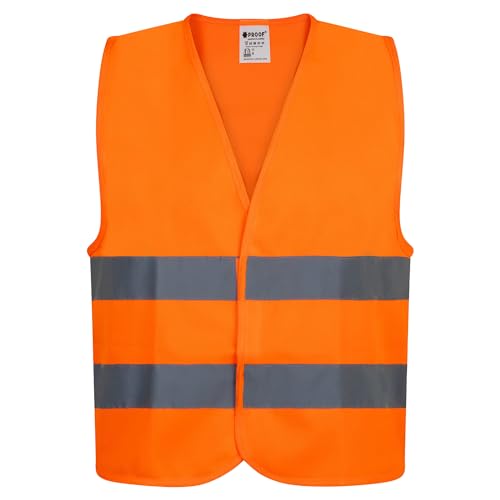 PROOF COMFORT & SAFETY Chaleco Reflectante de Alta Visibilidad para Coche y Bicicleta – Chaleco de Seguridad Reflectante Naranja Fosforescente 1 Unidad Talla S