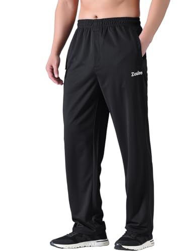 Zoulee Men's Warm-Up Open Hem Track Pants Lightweight Sweatpants with Zipper Fly