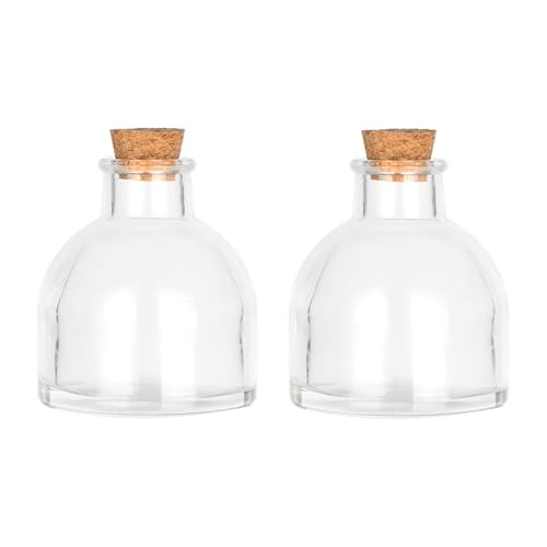 Magic Season Decorative Glass Bottles with Cork Stoppers (50 ml Round Bottles / 2 Pcs)