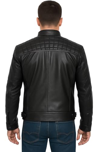 Men's Real Leather Jacket - Motorcycle Black and Brown Lambskin Leather Jacket2