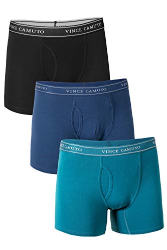 Vince Camuto Men's Cotton Stretch Boxer Brief Multi-Pack, 3Pk Black/Estate Blue/Ocean Depths, Large