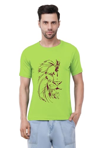 Image of Caseria Men's Cotton Printed T-Shirt -Lion Face | 100% Cotton | Half Sleeves | Regular Fit | Printed | Round Neck | Graphic T Shirt