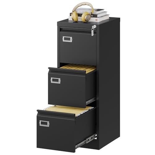 Vertical File Cabinets - 3 Drawers 17.8" Deep Lockable Filing Cabinet - Metal Storage Cabinets for Home Office to Hanging Files Letter/Legal/F4/A4 Size