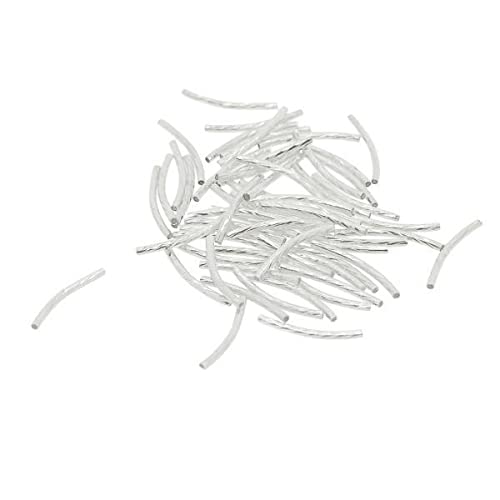 SNAPPSY 2x50 Piece Engraved Curved Tube Noodle Beads Jewelry Making 25x2mm Silverwhite-picture-34