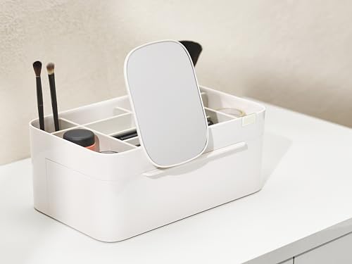 Joseph Joseph Viva Make-up-Organiser, groß, Kosmetik, entfernbarer Spiegel, zur einfachen Reinigung demontierbar, Beauty-Aufbewahrung mit Schublade, Muschelweiß