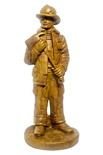 Solid Rock Stoneworks Fireman Decorative Stone Statue 25in Tall Autumn Wheat Color