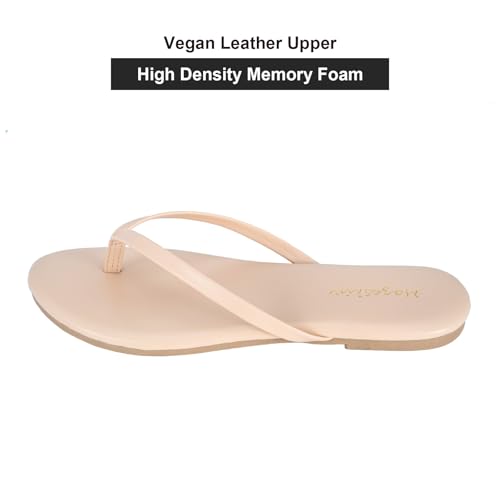 Image of mazeskin Women's Memory Foam Comfortable Flat Thong Sandals Dressy Summer Beach Leather Slide Flip Flops