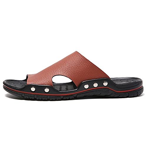 Men's Summer Leather Slide Sandals Open Toe Beach Slippers Shoes4