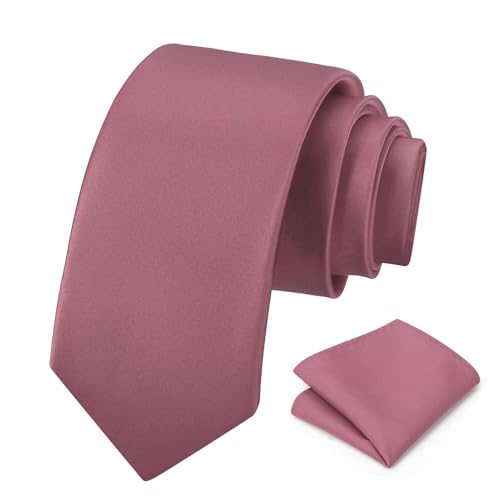 PenSee Mens Dusty Rose Tie Set Pure Color 3.15 (8CM) Classic Formal Plain Necktie and Pocket Square Set For Mena