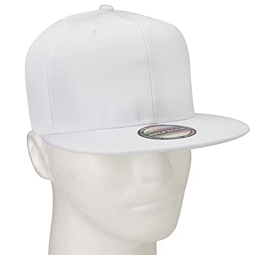 Falari Snapback Hat Cap Hip Hop Style Flat Bill Blank Solid Color Adjustable Size G201-05-White