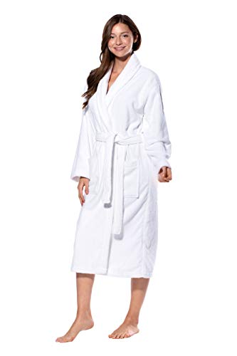 Terry Cloth Robes for Women and Men 100% Turkish Cotton Kimono Womens Robe Mens Bathrobe | White Velour, XX-Large (White Shawl, Large/XL (One Size))3