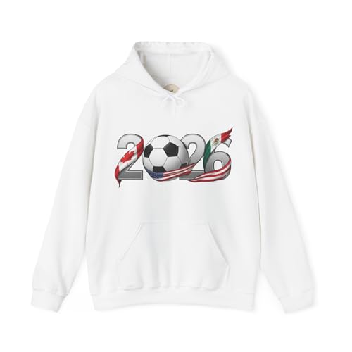 DubybyLara - DubybyLara 2026 Soccer Ball Graphic Hoodie – North American Football Year Sweatshirt – Premium Sustainable Fleece Hoodie, White, Medium
