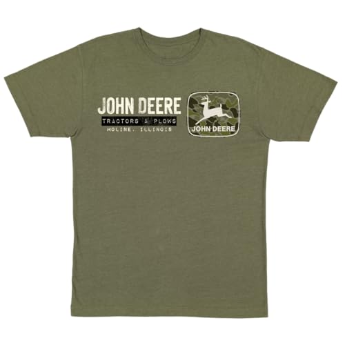 John Deere Mens Camo Logo T-Shirt Short Sleeve (US Alpha XX-Large Regular Regular Military Green)