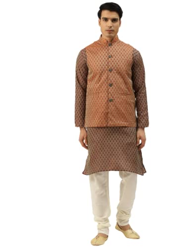 Image of SOJANYA (Since 1958, Men's Silk Blend Grey Kurta Pyjama & Silk Blend Jacket Combo